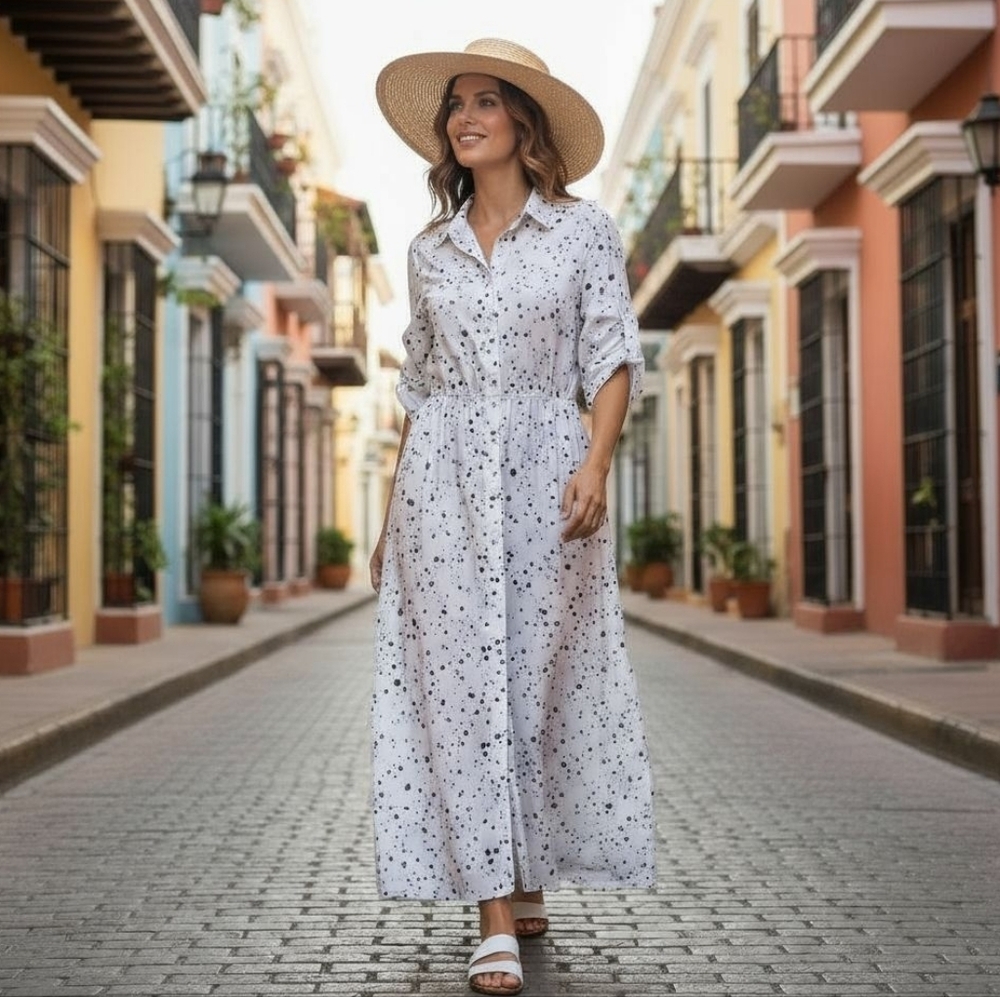 ORDER Plus Summer Boho Party Long Maxi Beach Dress Print Dot Size Small